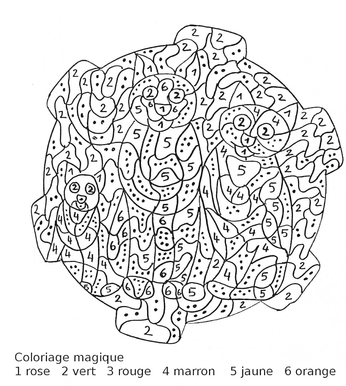 Раскраска по цифрам мандала с животными и магическими элементами