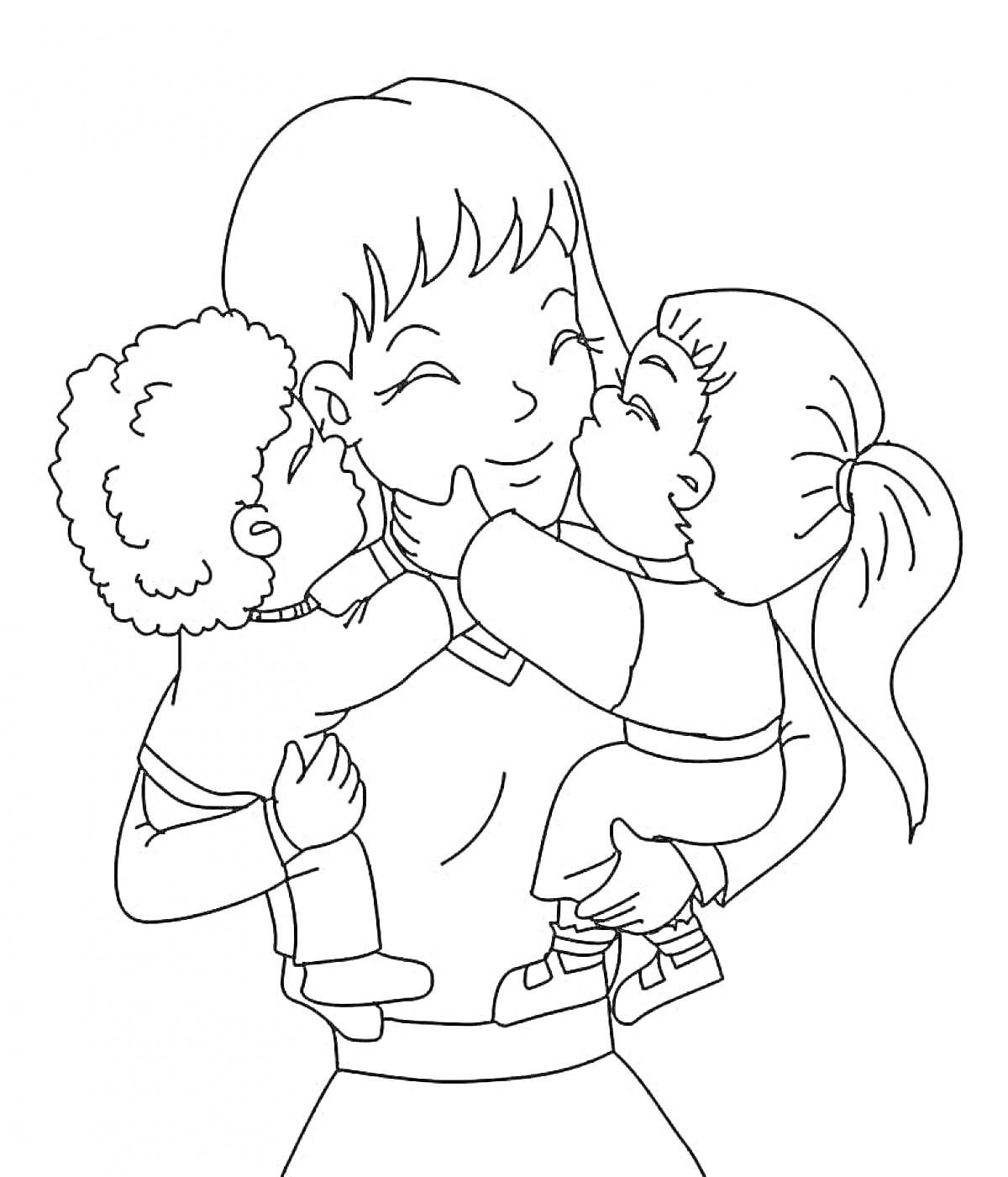 На раскраске изображено: Мама, Семейная любовь, Материнство, Ребенок, Семья