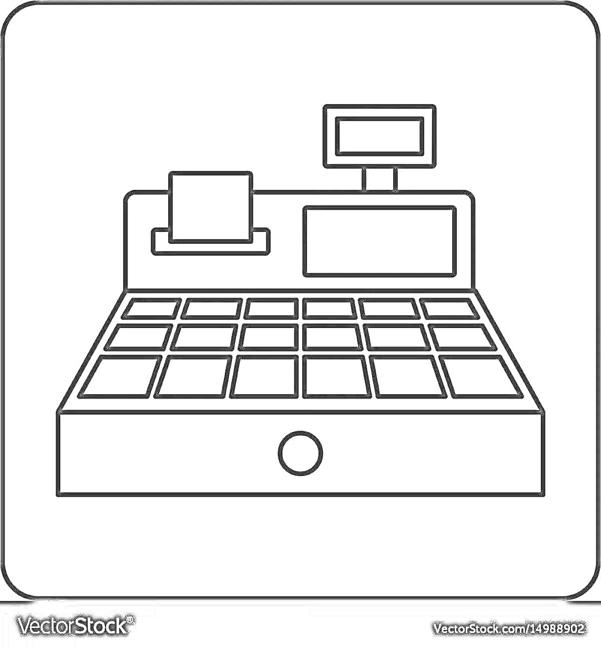 Раскраска Кассовый аппарат с клавиатурой, экраном и принтером чеков для детей