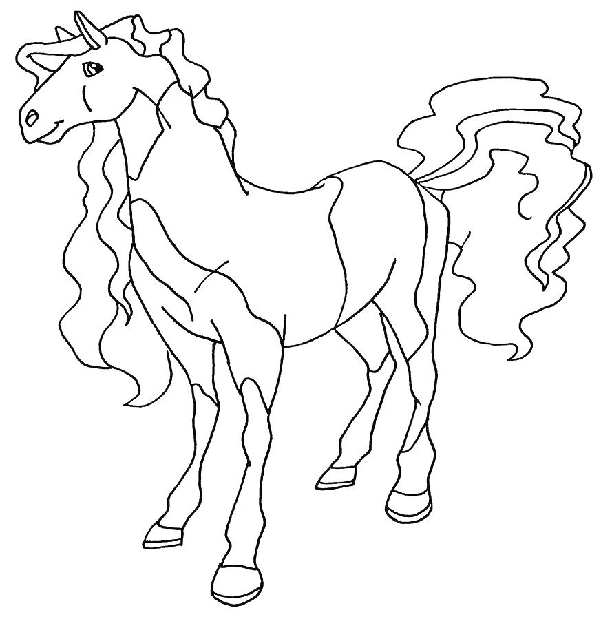 На раскраске изображено: Животные, Грива, Хвост, Контурное изображение, Для детей, Лошадь