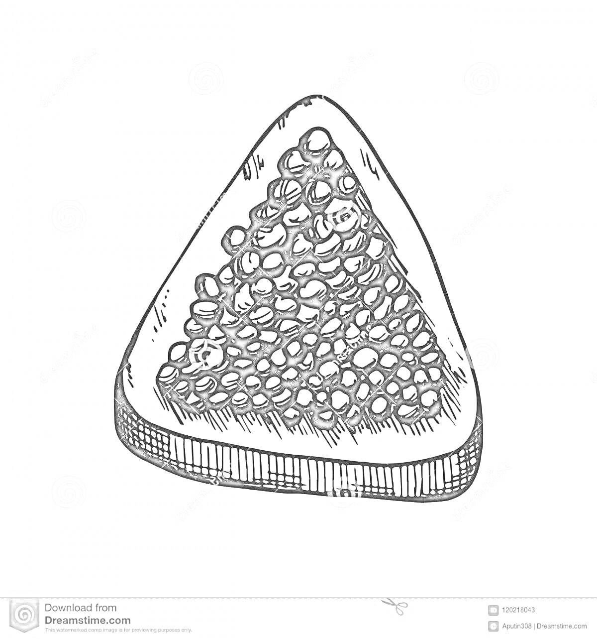 Раскраска Треугольный кусочек хлеба с икрой