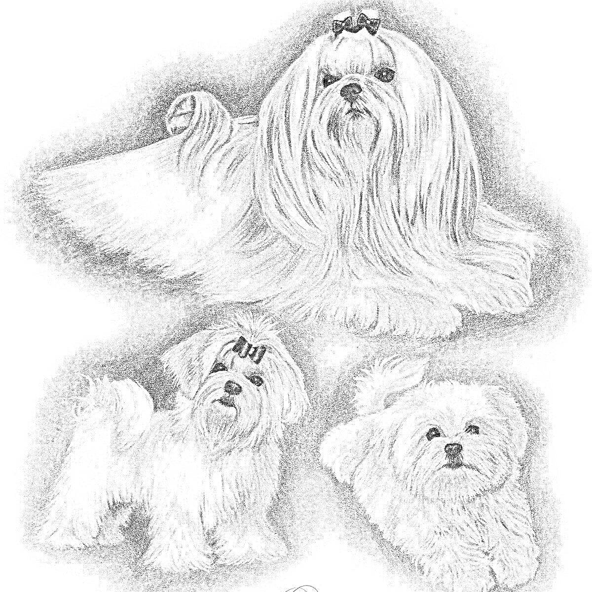 На раскраске изображено: Прически, Домашние животные, Длинная шерсть, Собака
