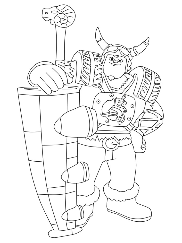 Раскраска Викинг воин с молотом и щитом