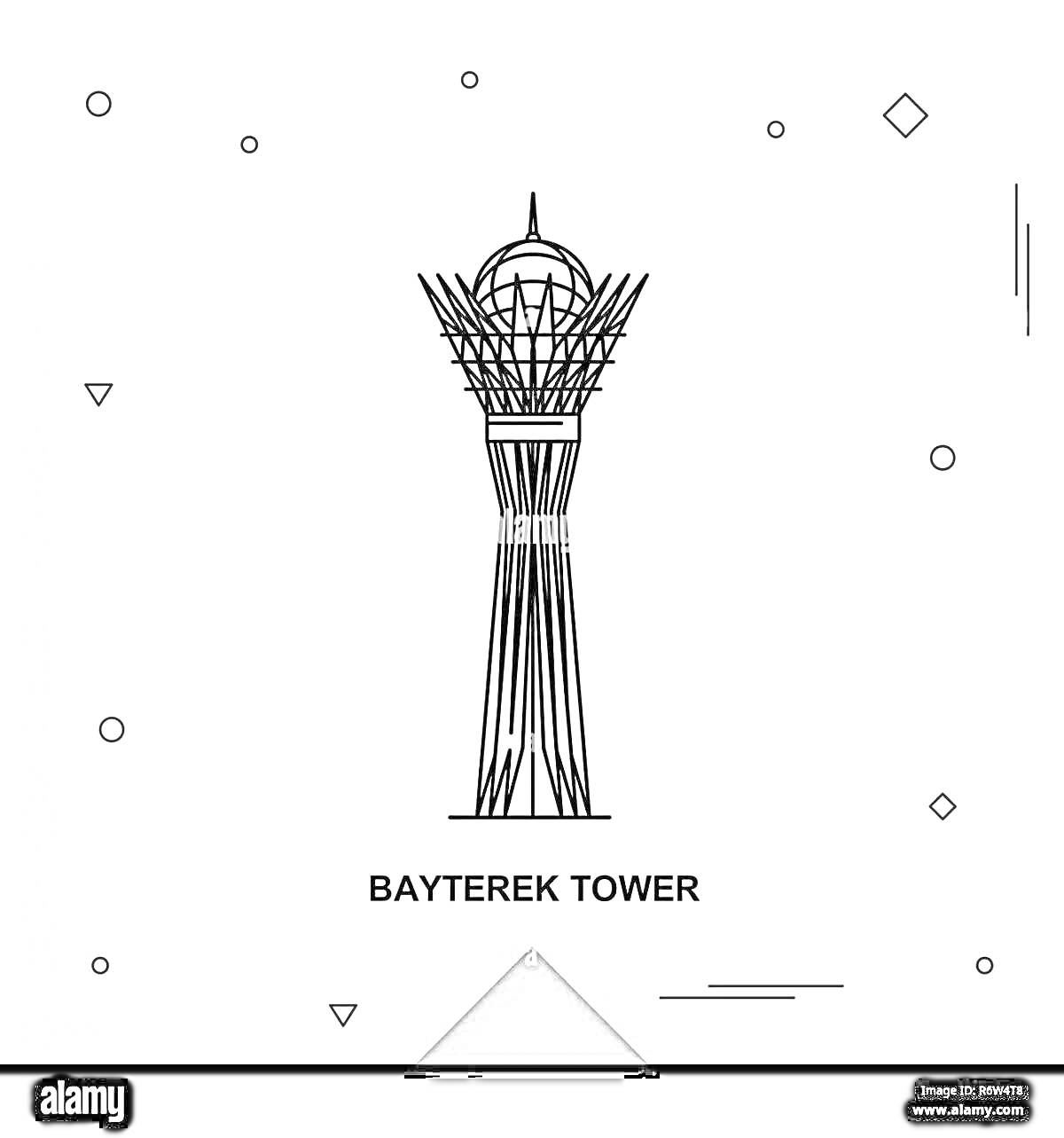 Раскраска Байтерек Тауэр в окружении геометрических фигур
