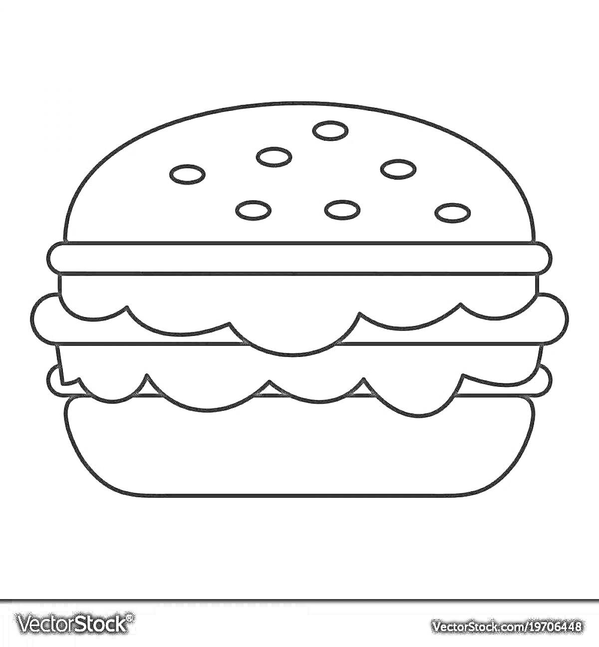 На раскраске изображено: Бутерброд, Булочка, Салат, Соус, Еда