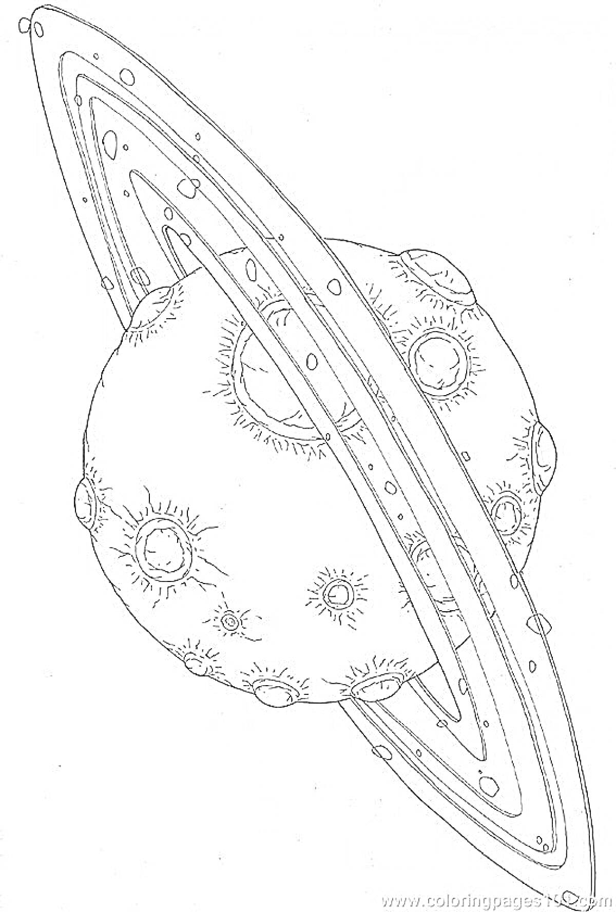Раскраска Планета с кольцами и кратерами