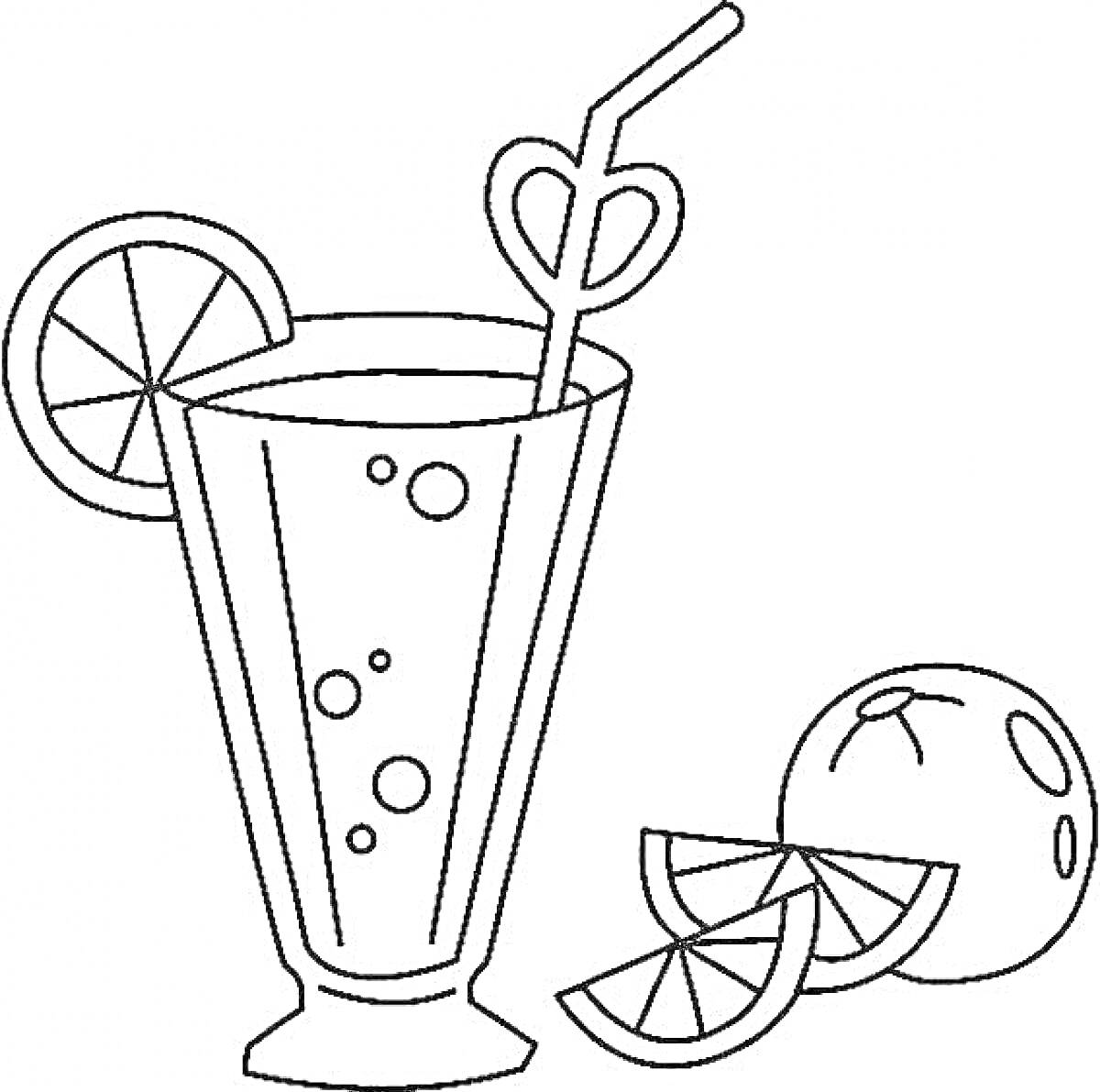 На раскраске изображено: Коктейль, Лед, Лимон, Напиток, Фрукты, Трубочки