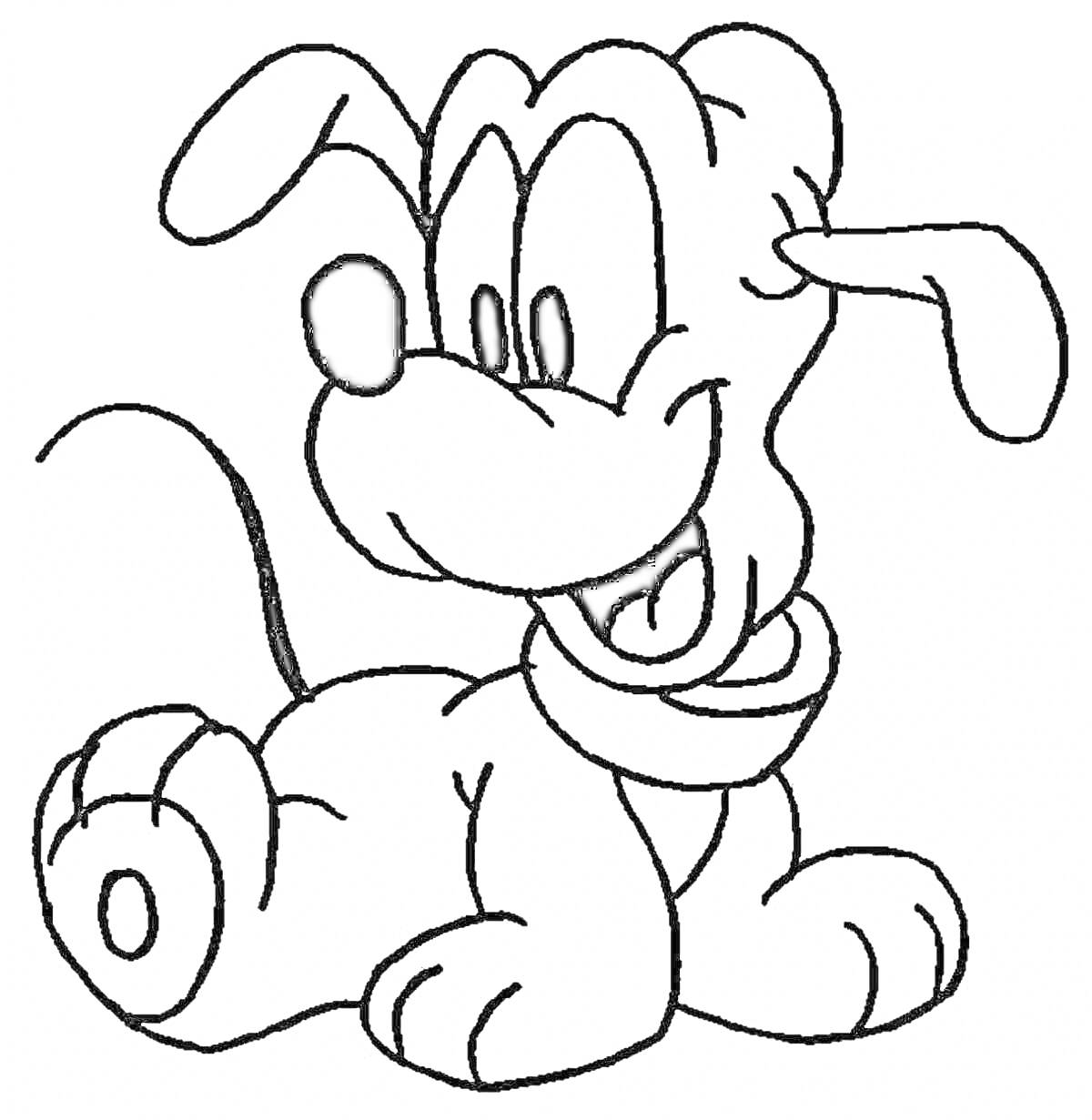 Раскраска Сидящий щенок с большим носом и длинными ушами