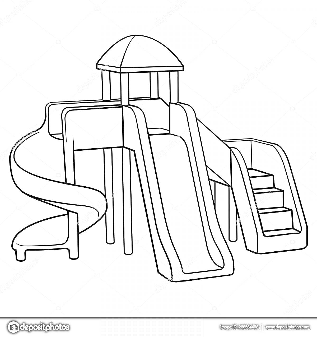 Раскраска Детская площадка с горками и лестницей