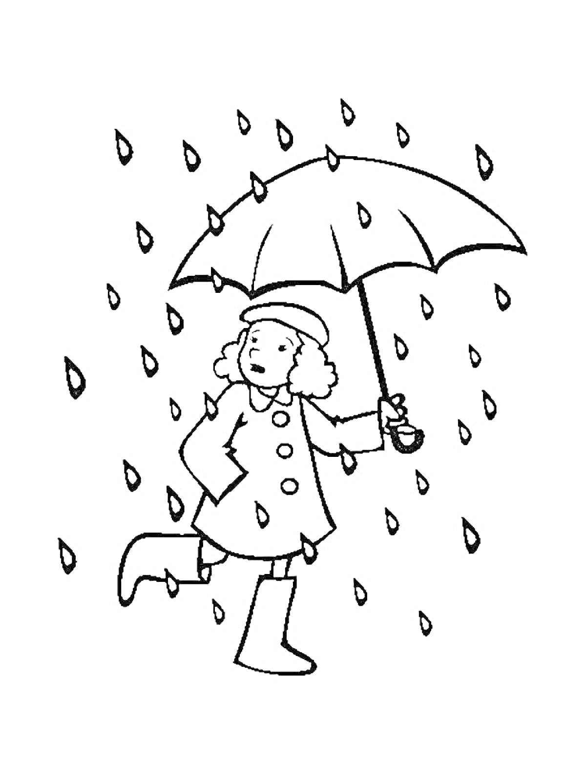 РаскраскаДевочка с зонтиком под дождем