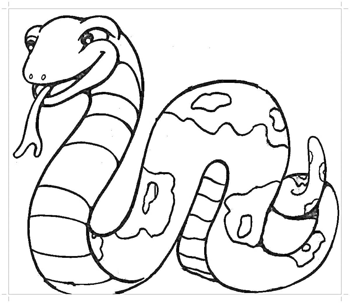Раскраска Улыбающаяся змея с узором на теле