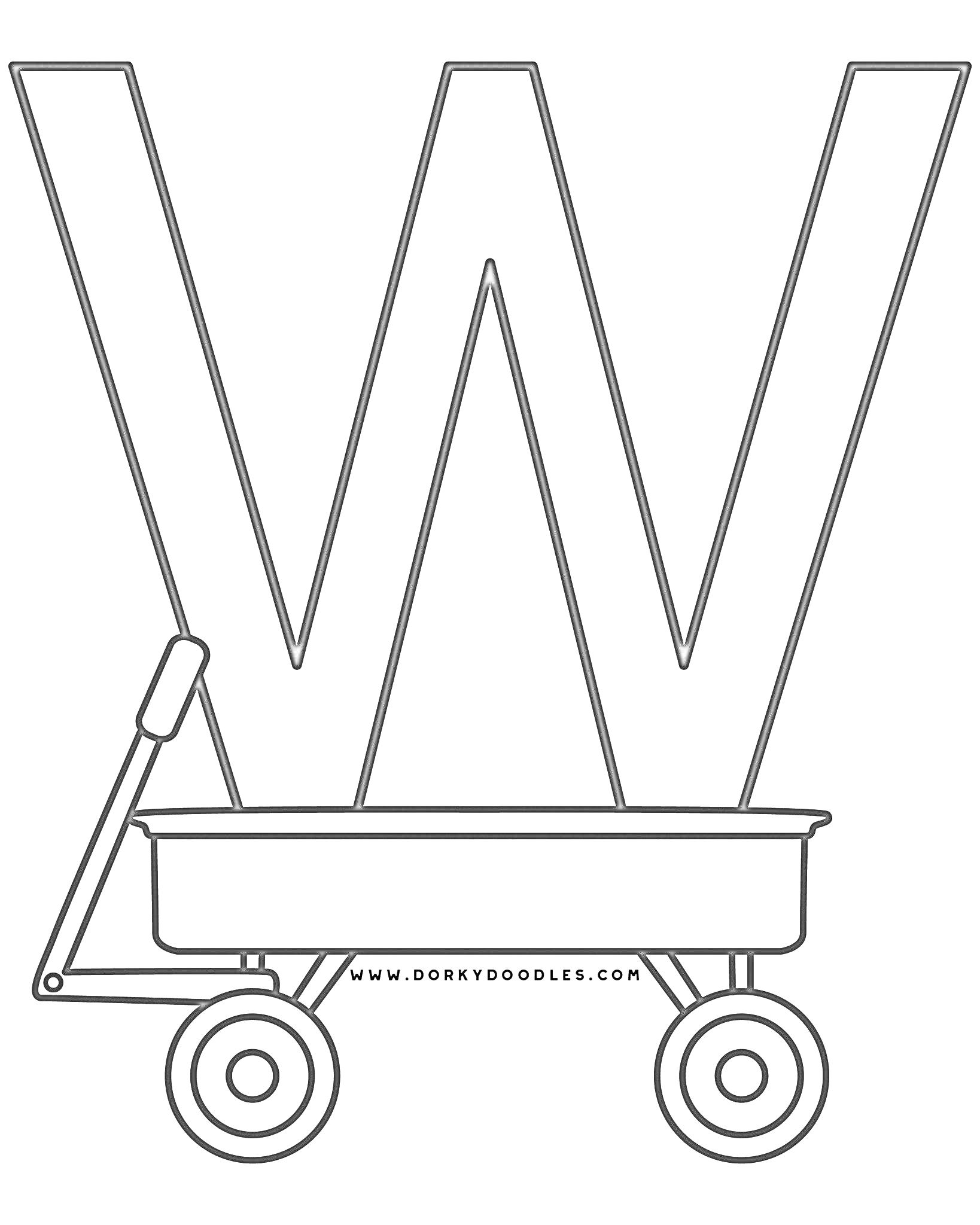 Раскраска Буква W с тележкой