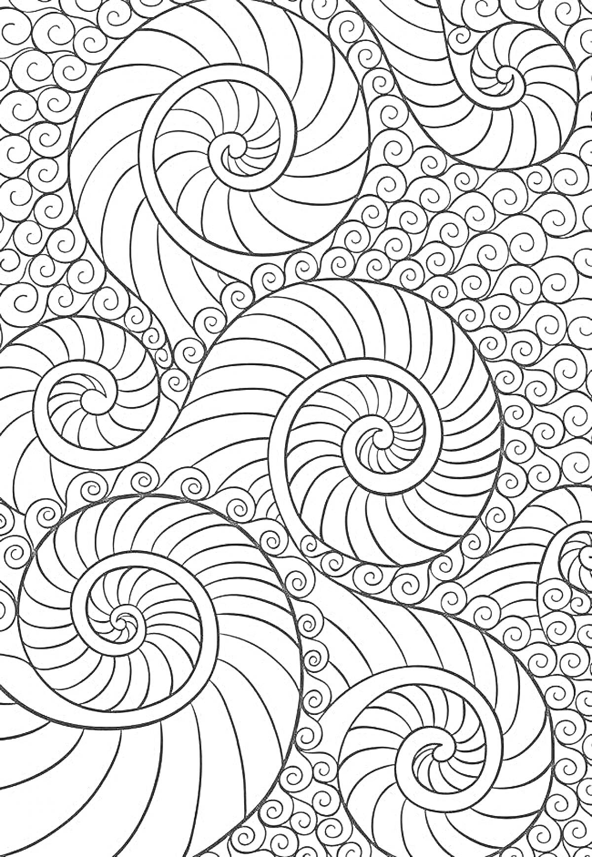 Раскраска Антистресс раскраска с крупными и мелкими спиралями
