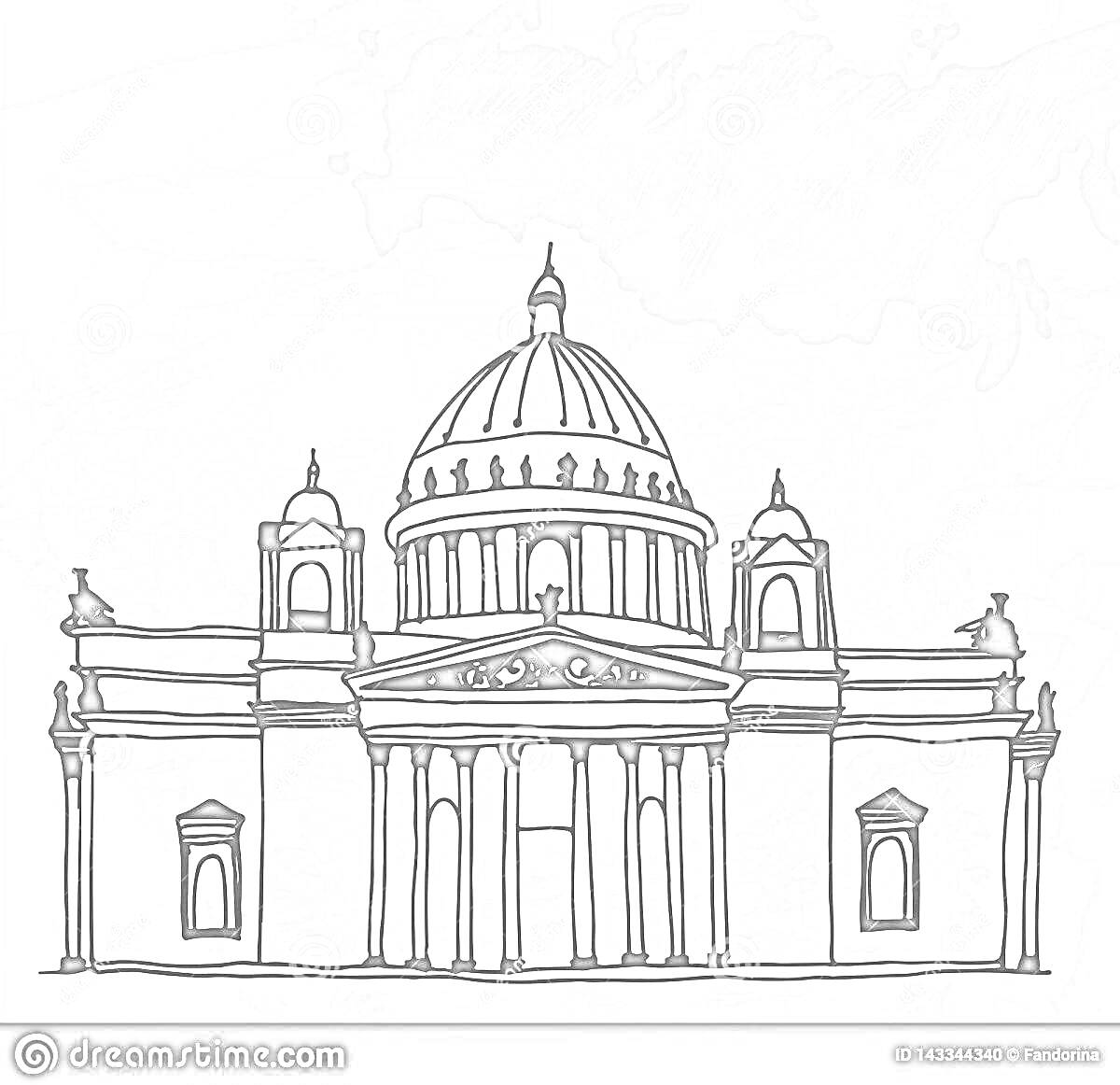На раскраске изображено: Исаакиевский собор, Санкт-Петербург, Архитектура, Колонны