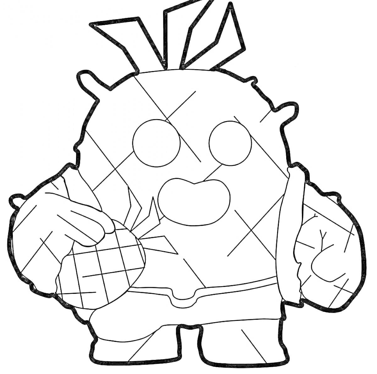 Раскраска персонажа Спайк из игры Браво Старс с гранатой из кактуса