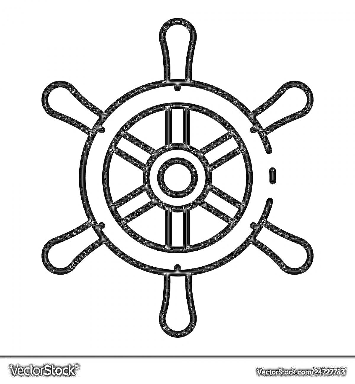 На раскраске изображено: Штурвал, Корабль, Навигация, Руль, Мореплавание