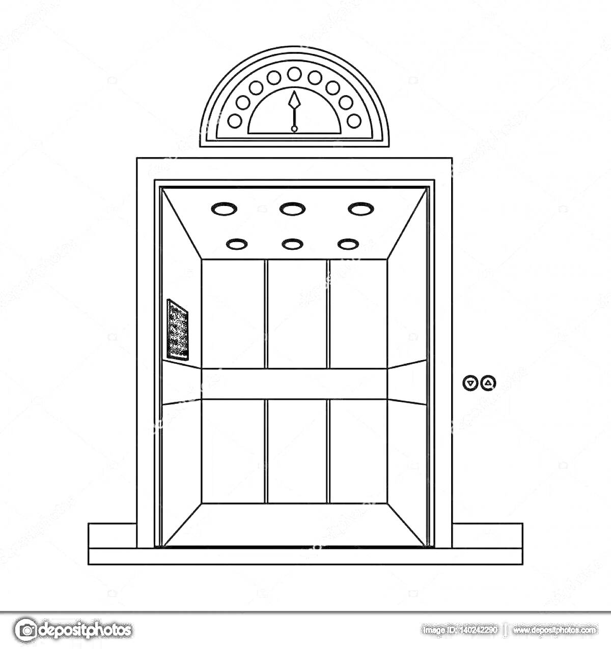 На раскраске изображено: Лифт, Внутри, Кнопки