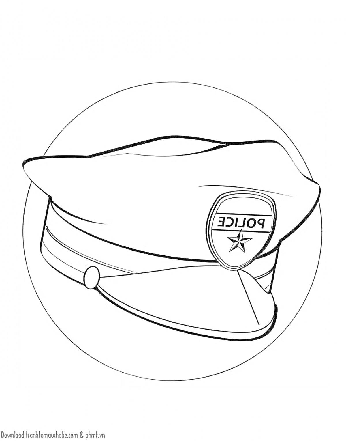 Раскраска Полицейская фуражка с эмблемой на круглом фоне