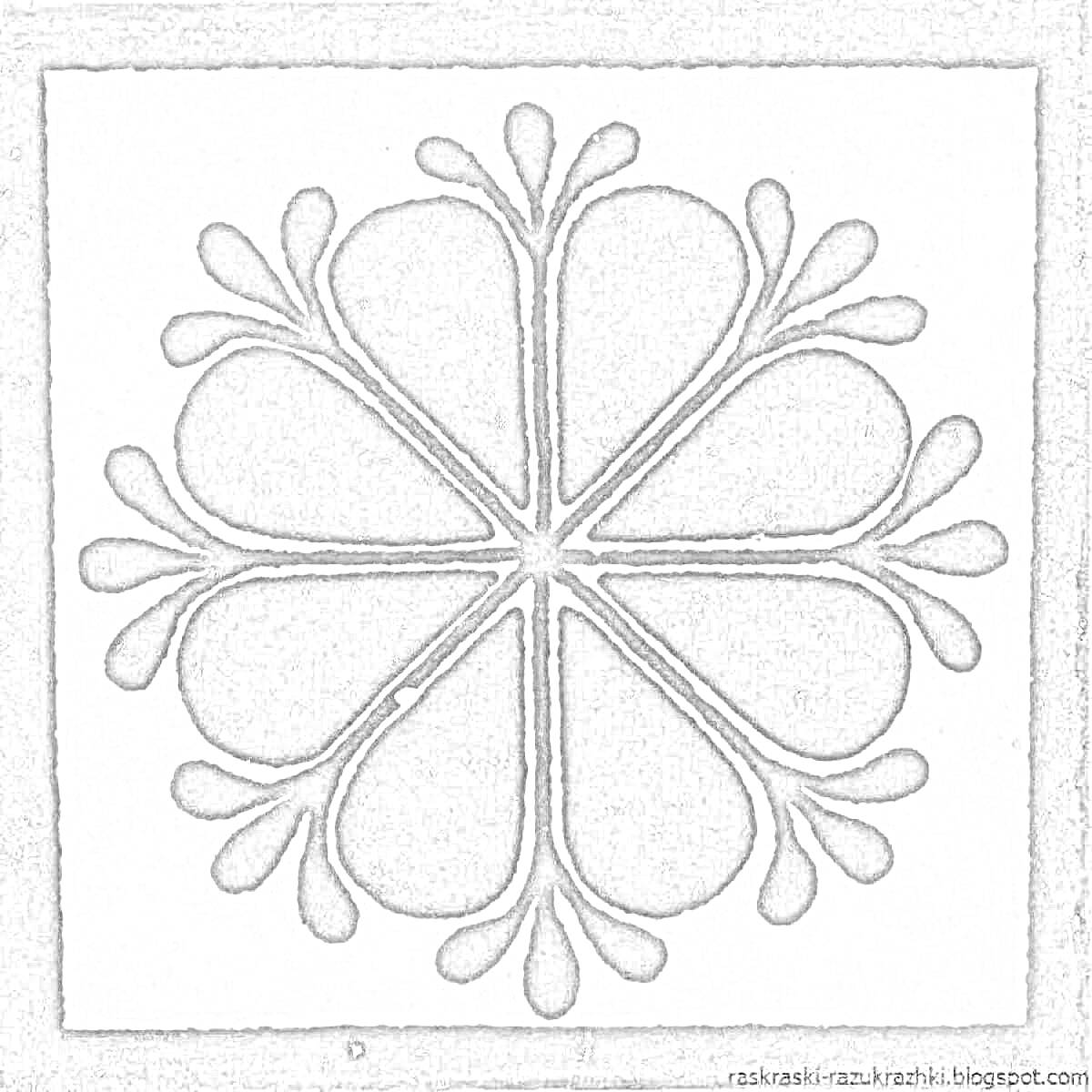 Раскраска Плитка с черно-белым цветочным орнаментом