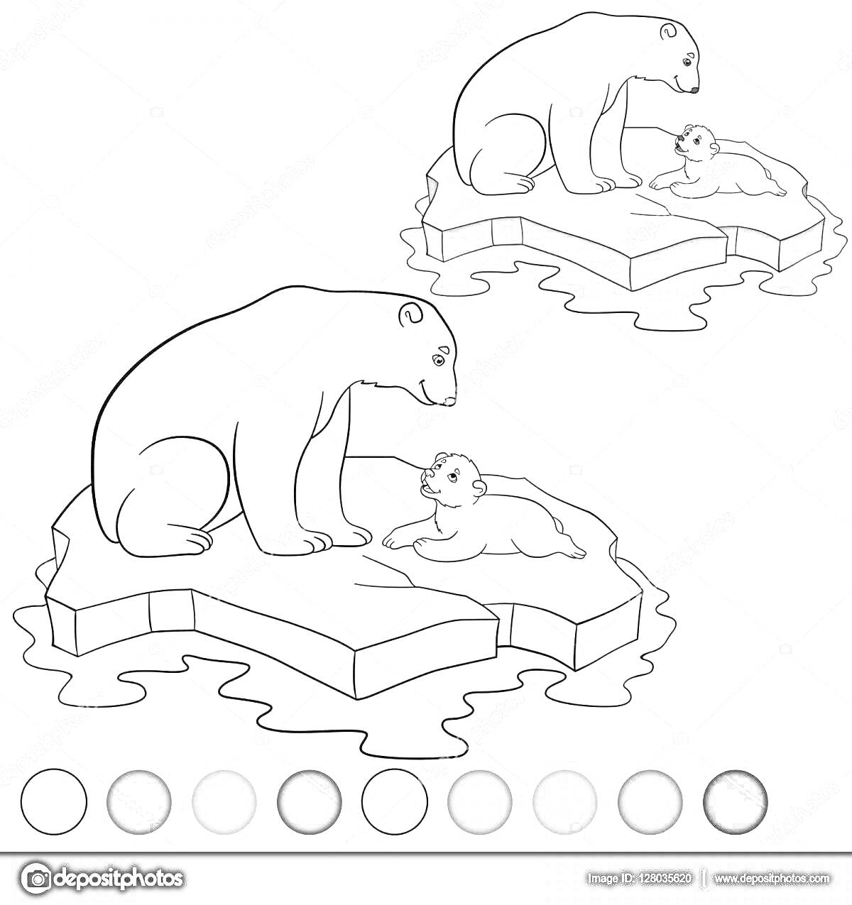 На раскраске изображено: Белый медведь, Льдина, Арктика, Природа, Море