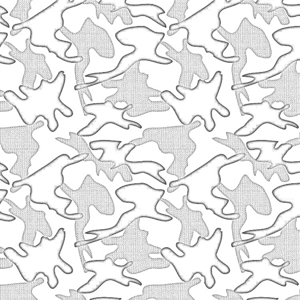 Раскраска Черно-белый камуфляжный узор с разными формами