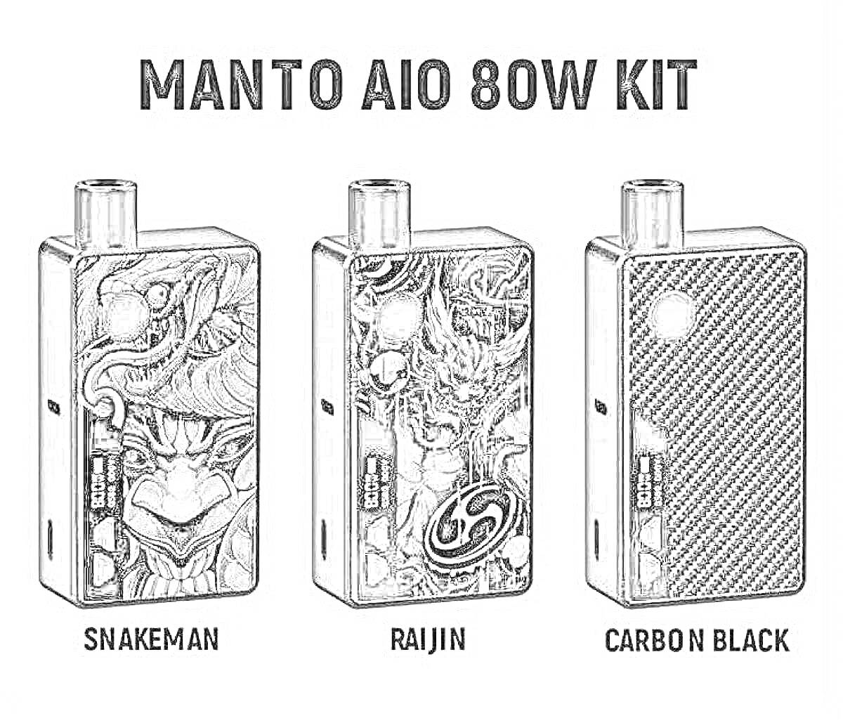 Manto AIO 80W Kit, Snakeman, Raijin, Carbon Black