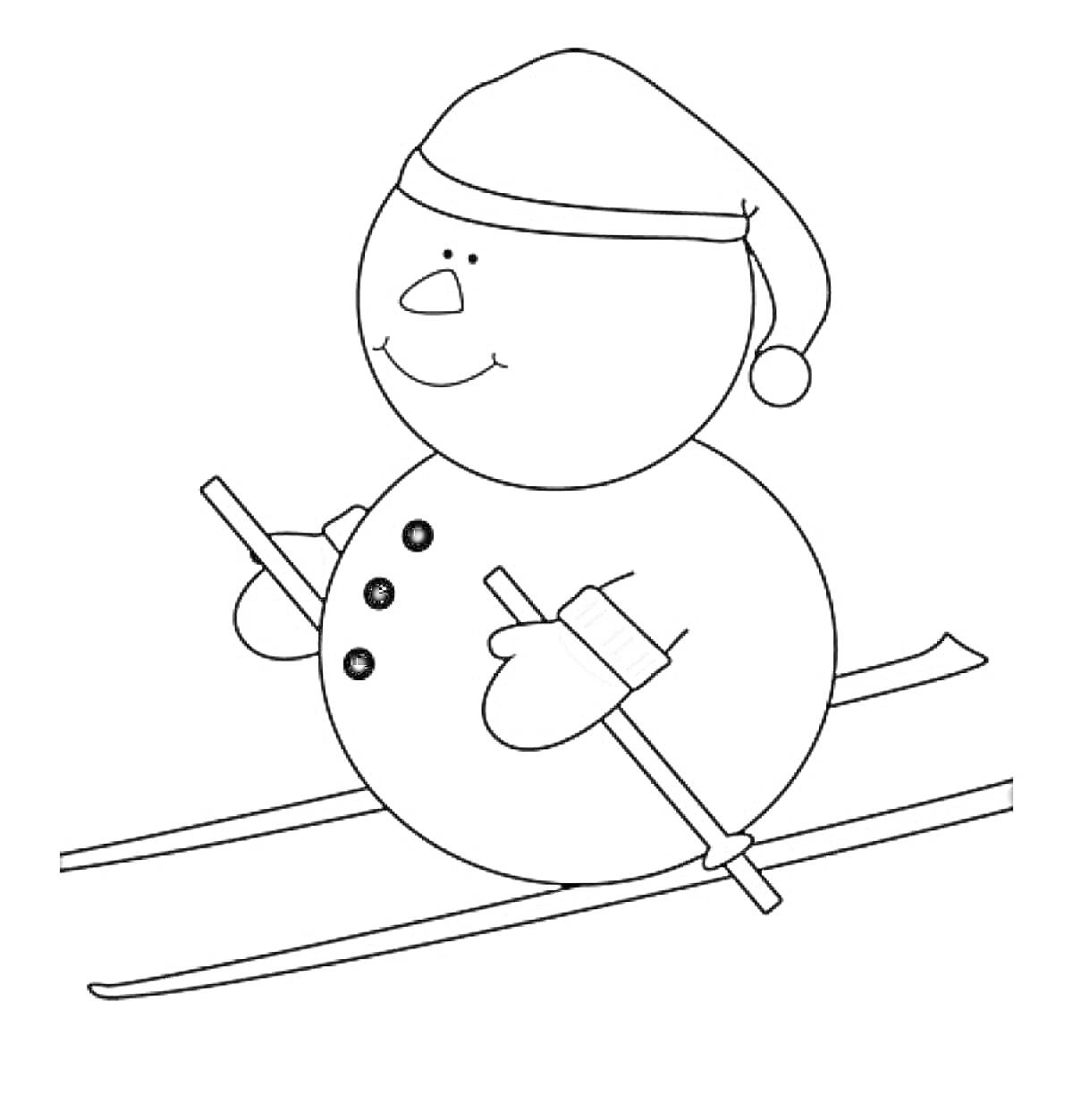 На раскраске изображено: Лыжи, Спорт, Шапка, Рукавицы, Зима, Веселье