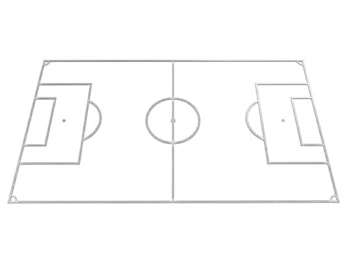 На раскраске изображено: Футбольное поле, Спорт, Футбол, Центральный круг, Линии, Ворота