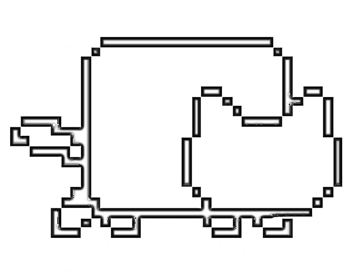 Пиксельный кот-нян с телом в форме прямоугольника и хвостом