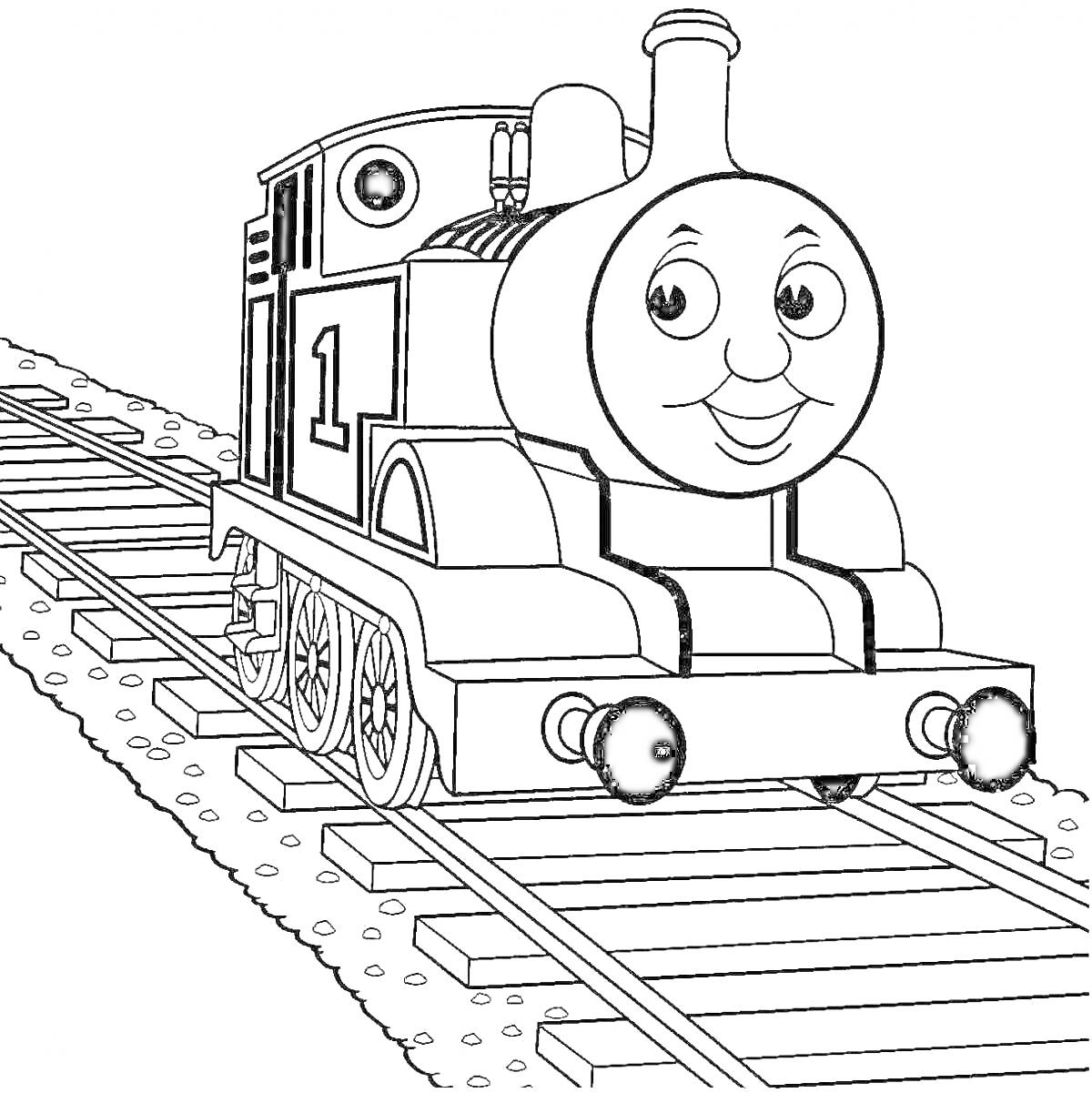 На раскраске изображено: Железная дорога, Лицо, Рельсы, Поезд