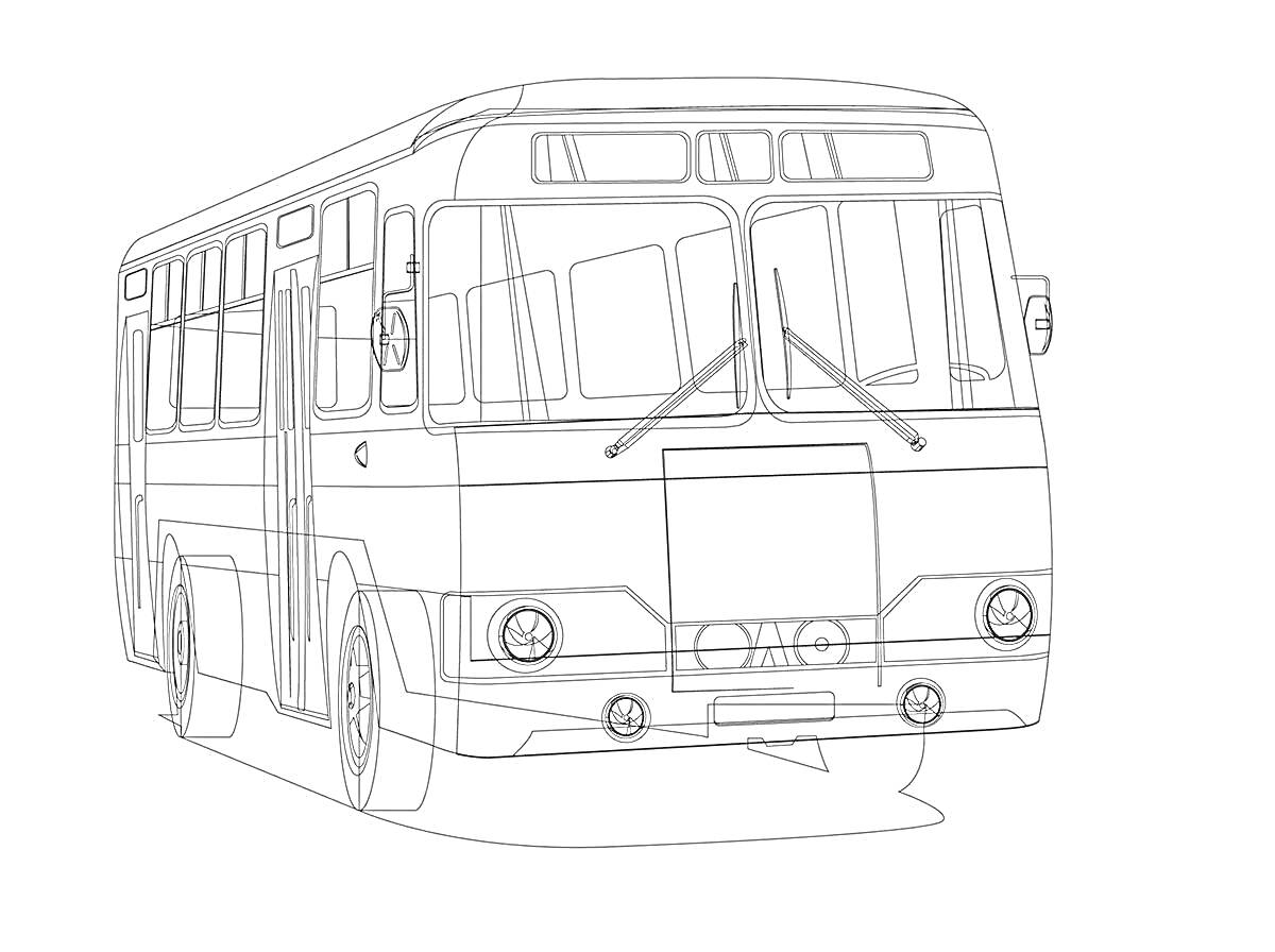 На раскраске изображено: ЛиАЗ, Автобус, Транспорт, Общественный транспорт, Городской автобус, Линии