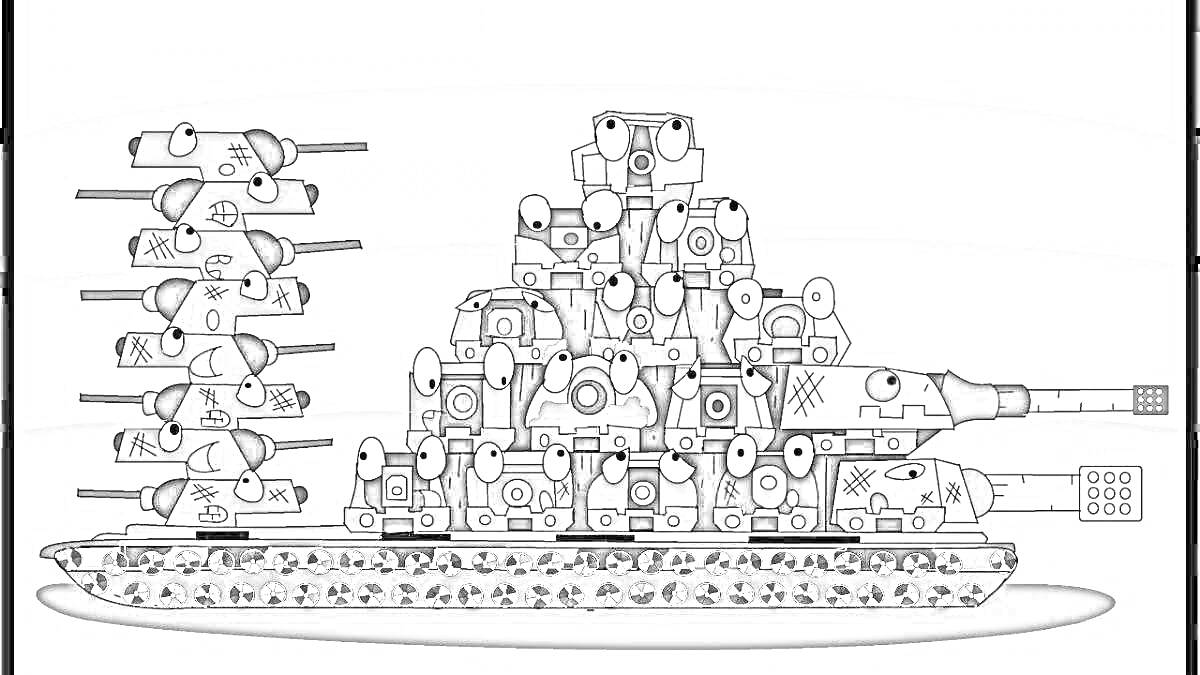 Кв 54 танк с множеством пушек и деталей на раскраске