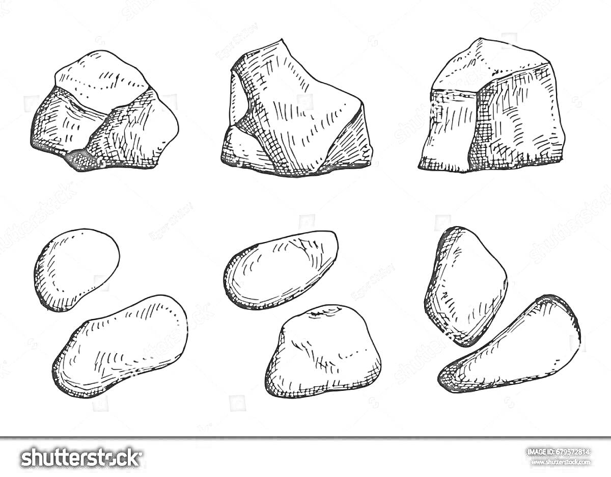 Набор из девяти изображений камушков разной формы