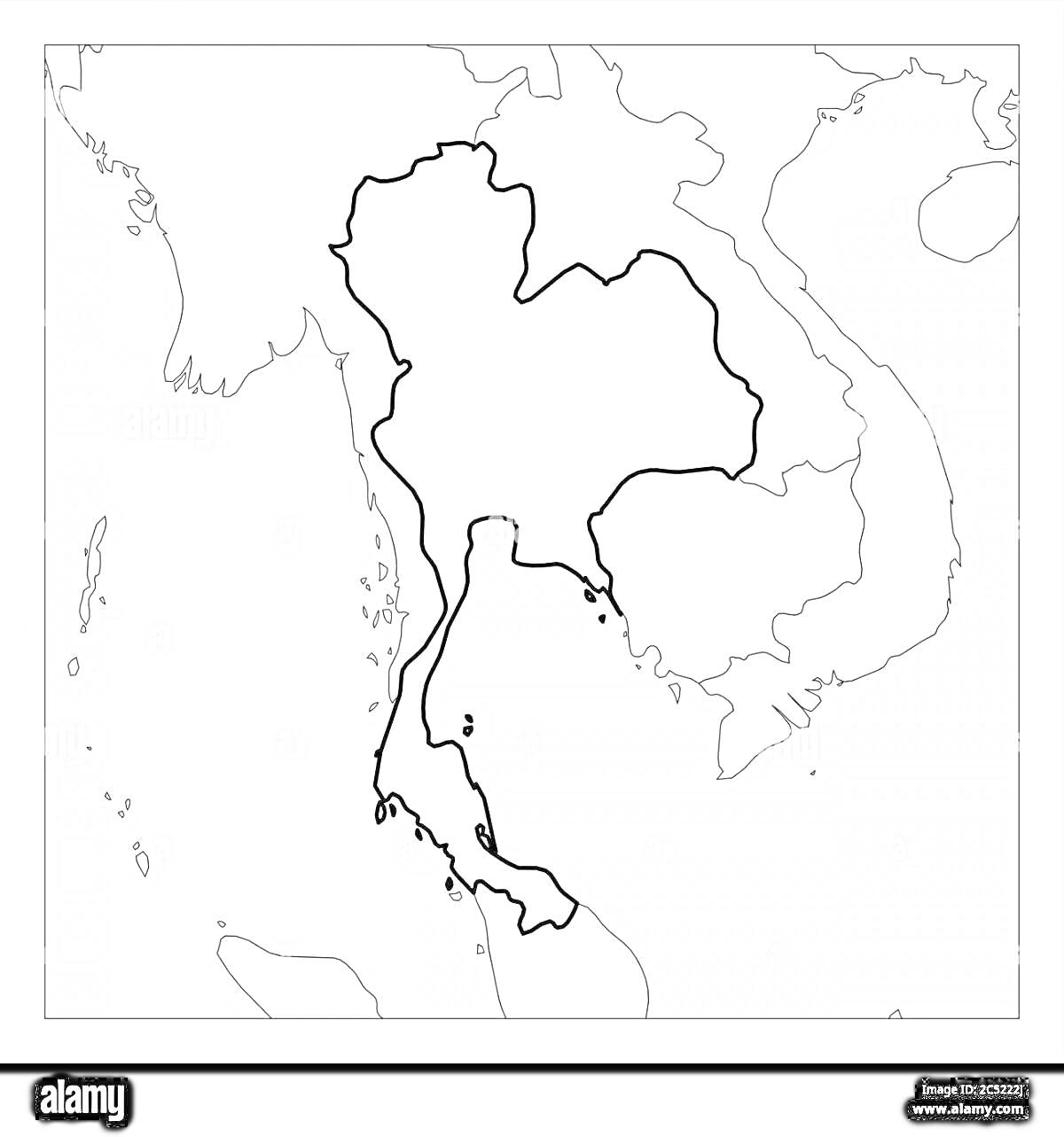 Раскраска Карта с границами Таиланда и соседними странами