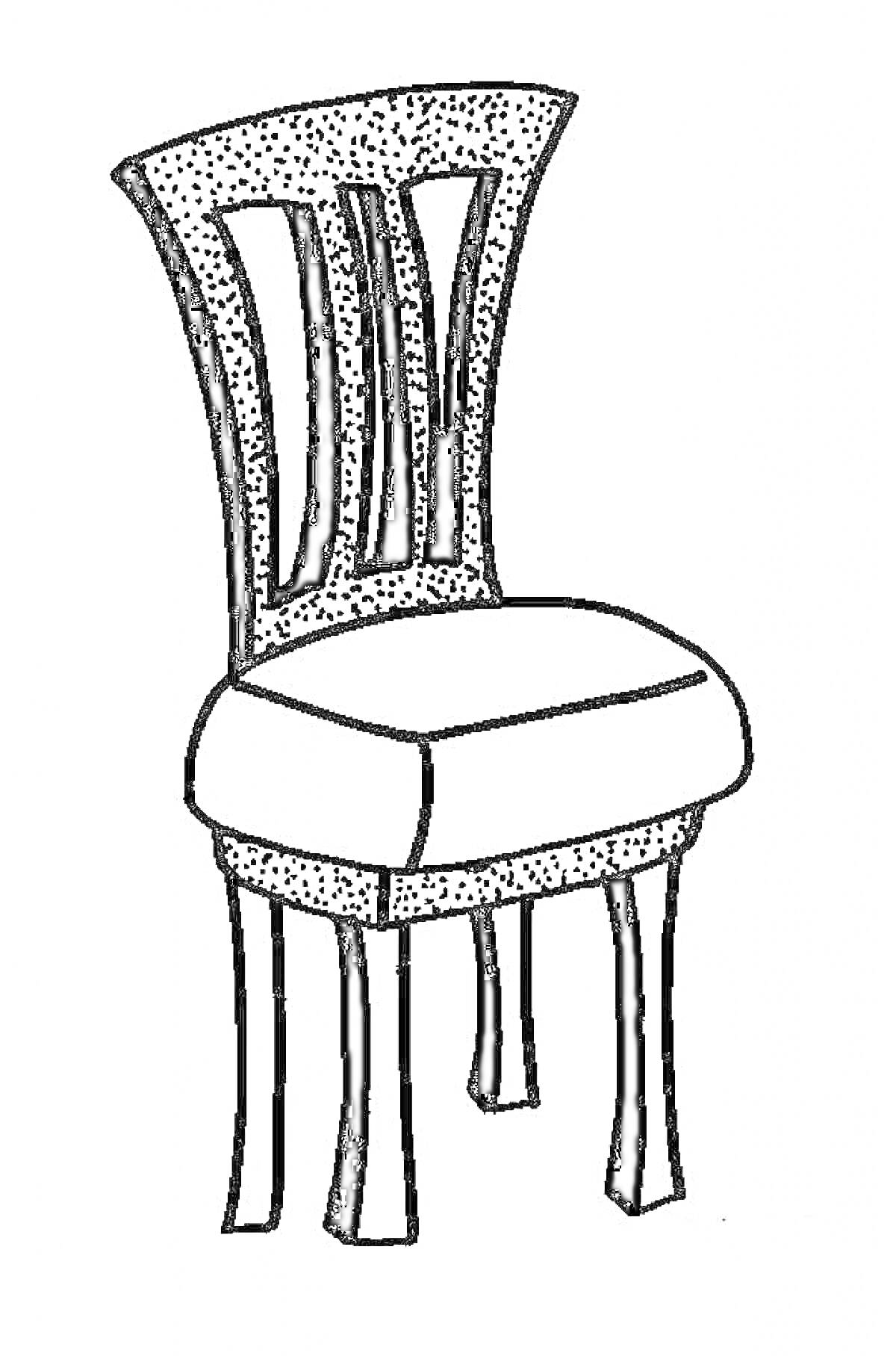 Раскраска Стульчик с мягким сиденьем и декоративной спинкой