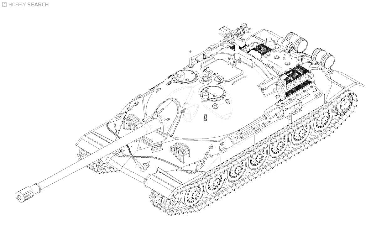 Раскраска Раскраска танк ИС-7 с башней, пушкой, гусеницами и деталями корпуса