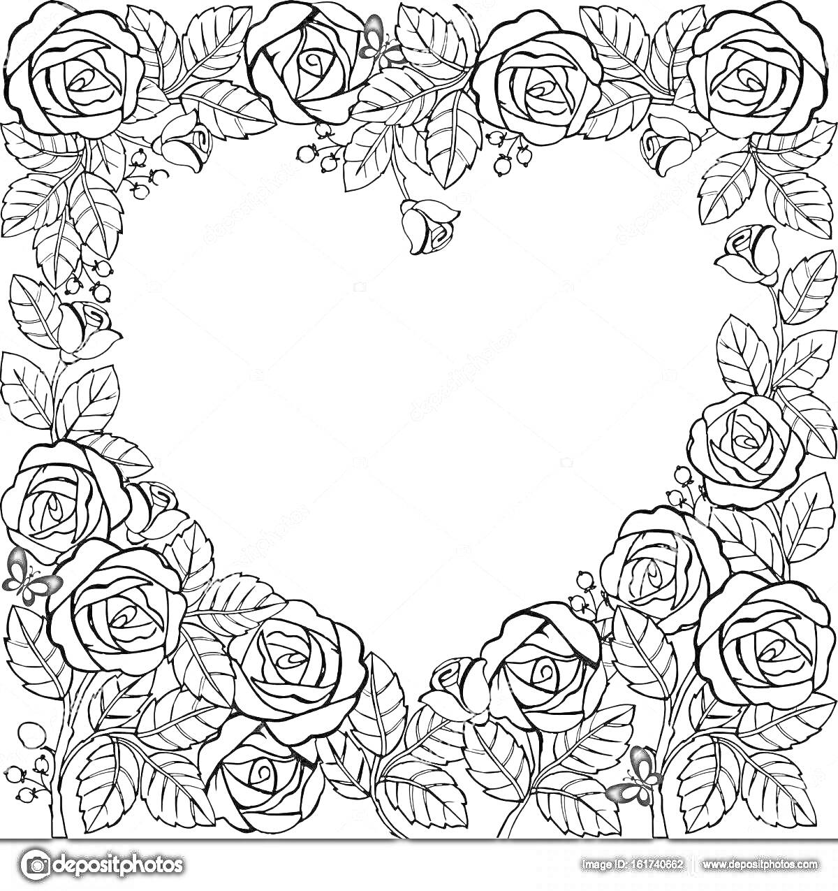 На раскраске изображено: Розы, Листья, Жуки, Цветы