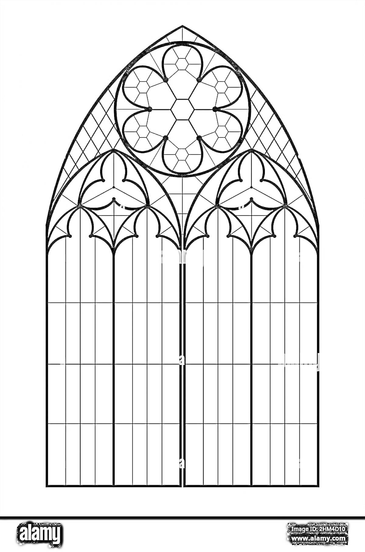 Раскраска Витражное окно с розеткой и арочными элементами