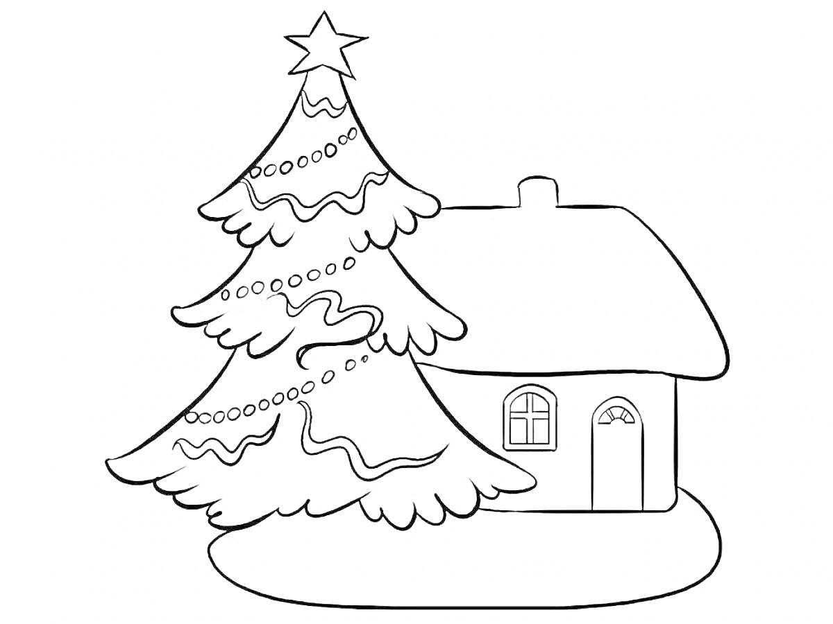 На раскраске изображено: Гирлянда, Праздничное украшение, Новогоднее настроение, Зима, Снег