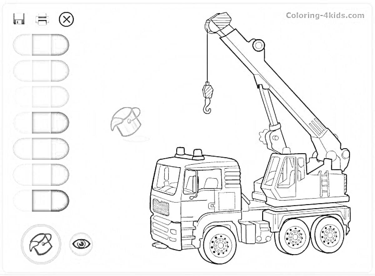 Раскраска Раскраска подъемного крана с грузовым крюком и каской
