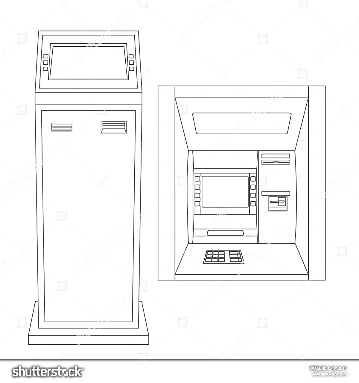 Раскраска Банкомат с экраном, клавиатурой и слотом для карты