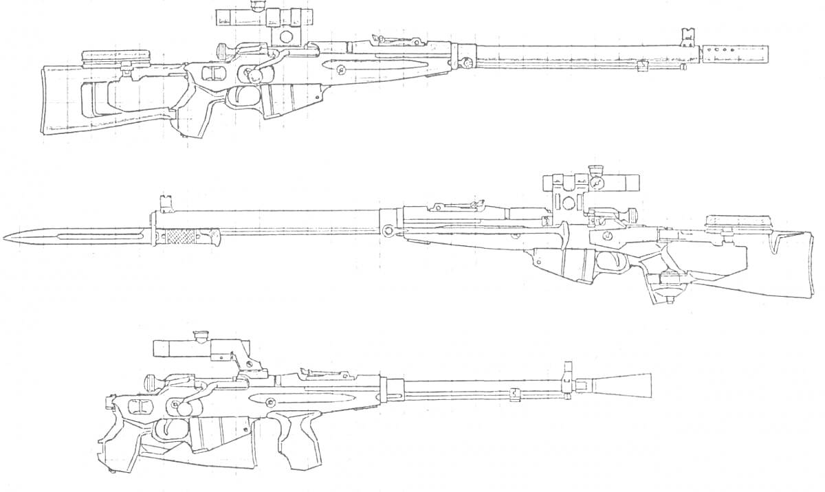 На раскраске изображено: Винтовка, Снайперская винтовка, Оружие, Прицел, Приклад