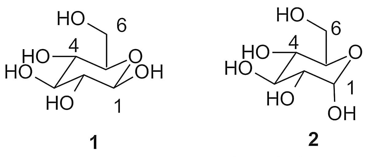 Формула сахарозы с нумерацией атомов углерода в глюкозе и фруктозе