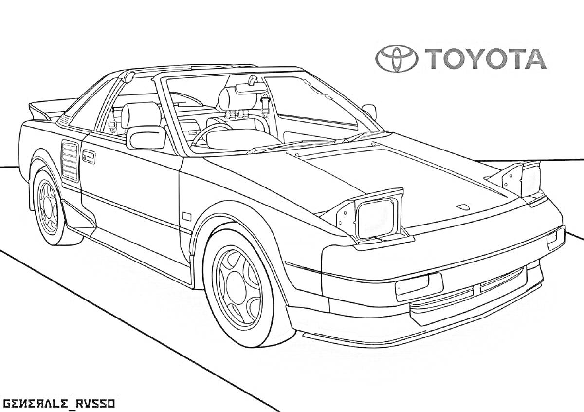 На раскраске изображено: Спорткар, Toyota, Авто, Логотипы