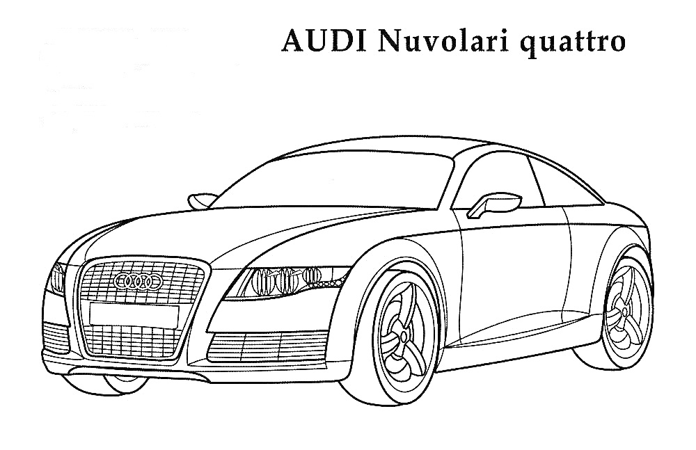 Раскраска Audi Nuvolari quattro с передней и боковой проекцией