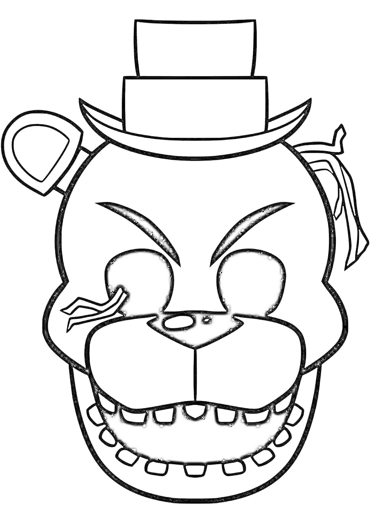 Раскраска Раскраска - лицо аниматроника Фредди с шляпой и повязкой на глазу