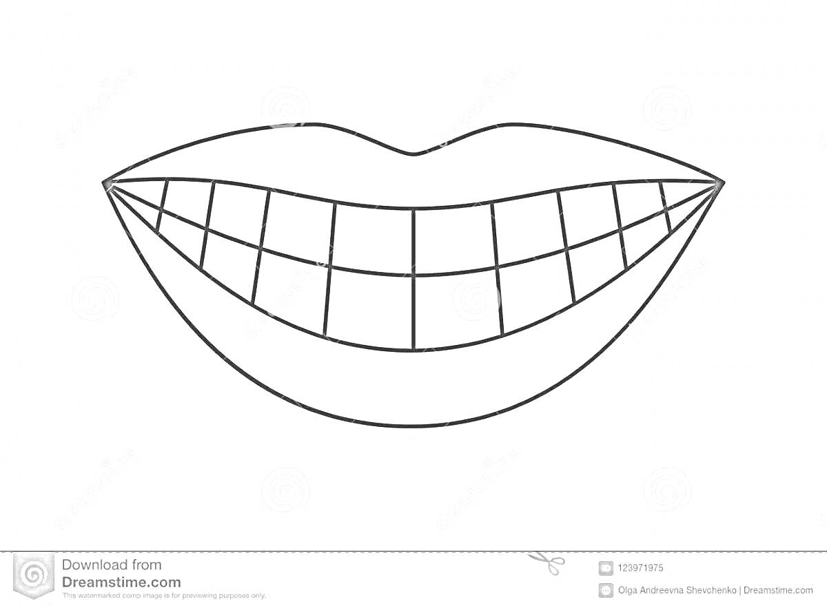 Раскраска Улыбающийся рот с видимыми зубами