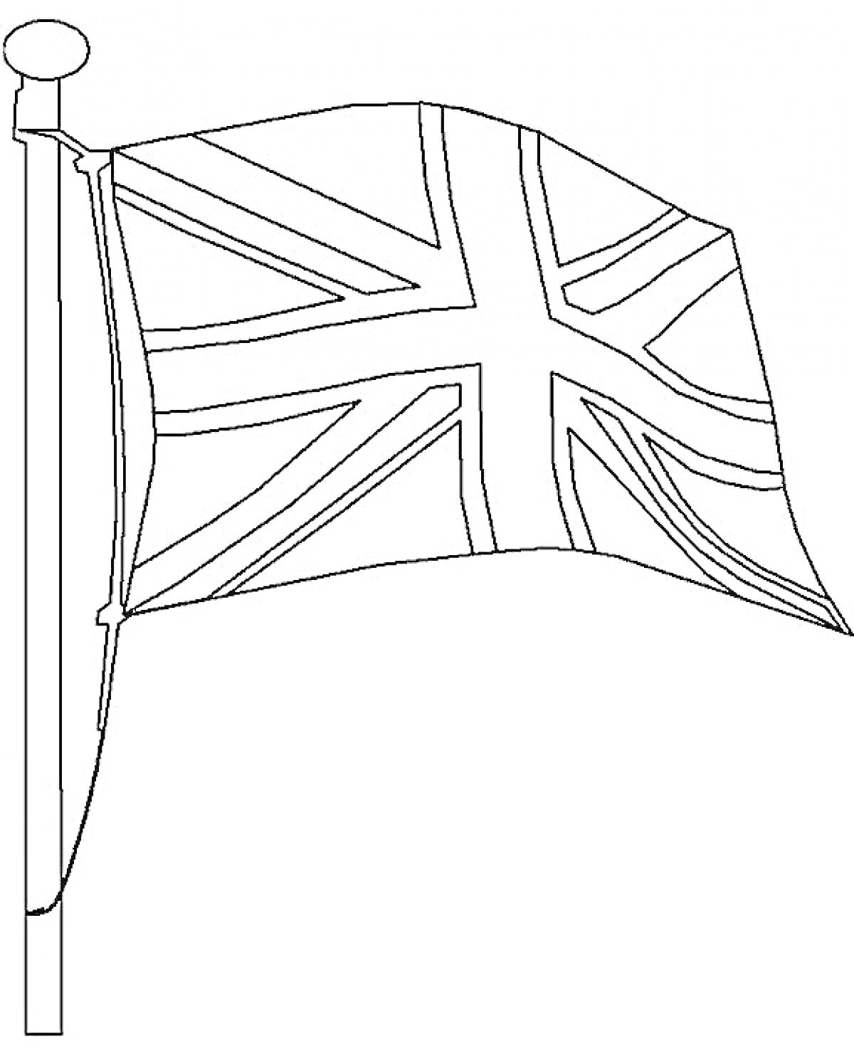 Раскраска Флаг Великобритании, развевающийся на флагштоке
