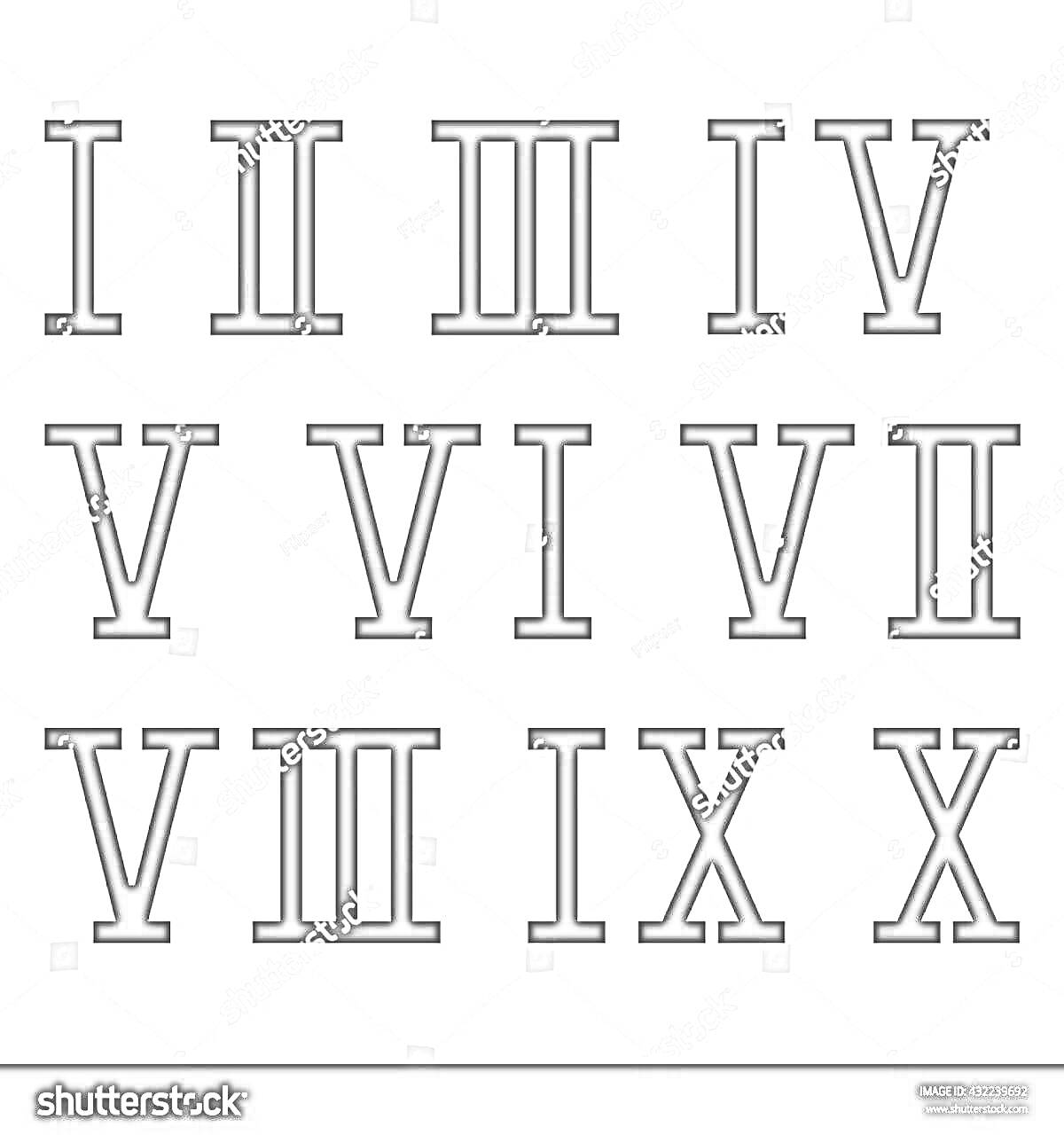 Раскраска Римские цифры от I до X
