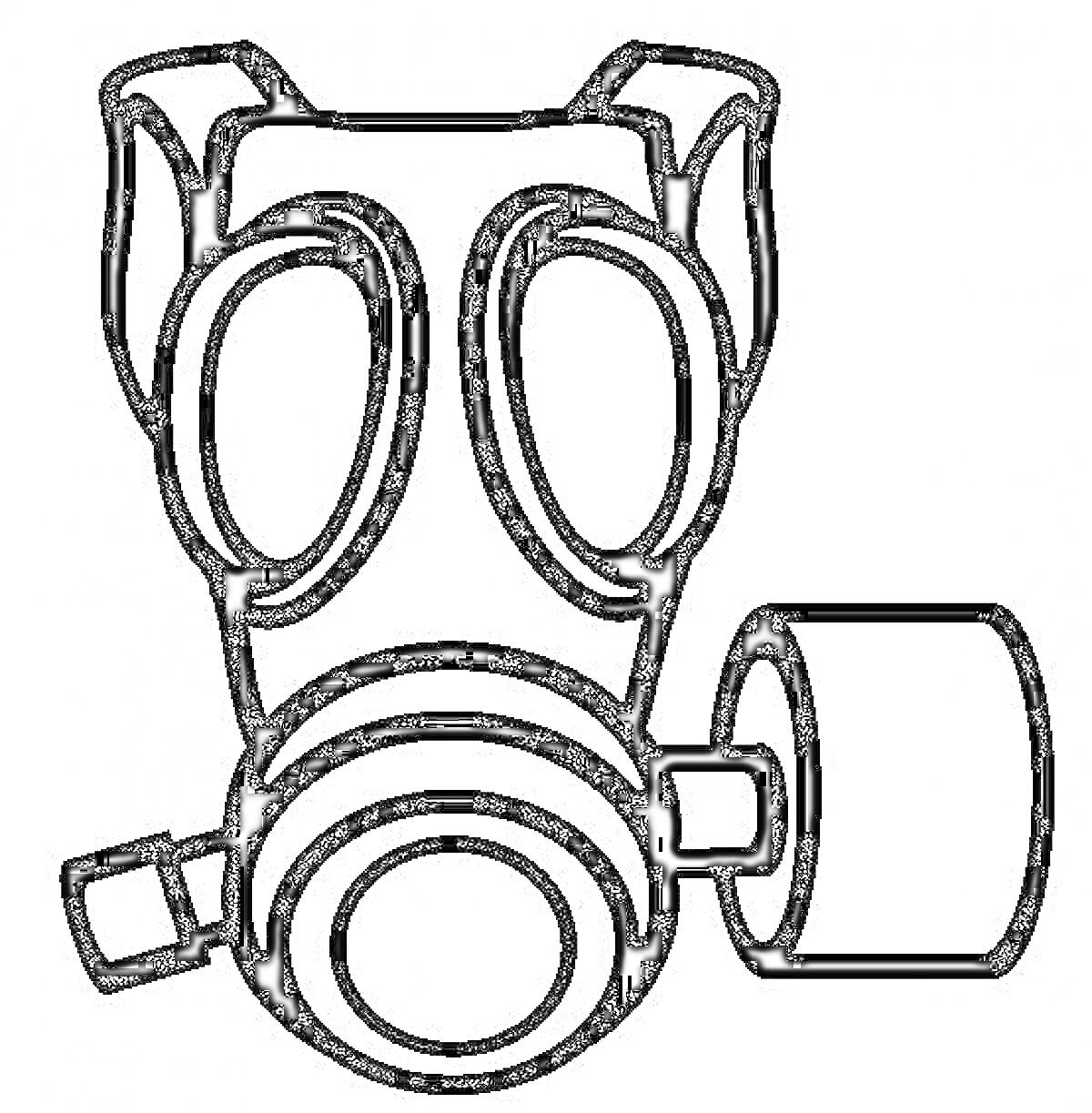 На раскраске изображено: Противогаз, Фильтр, Защитная маска, Безопасность, Воздух, Глаза, Лицо